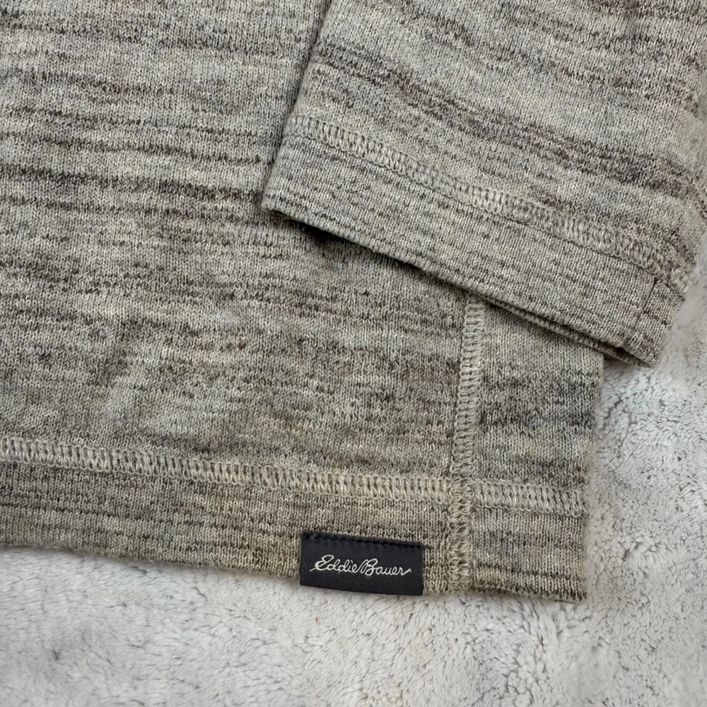 Eddie Bauer Mens Large V-Neck Sweater Tan Grey Cotton Merino Wool Blend L/S‎